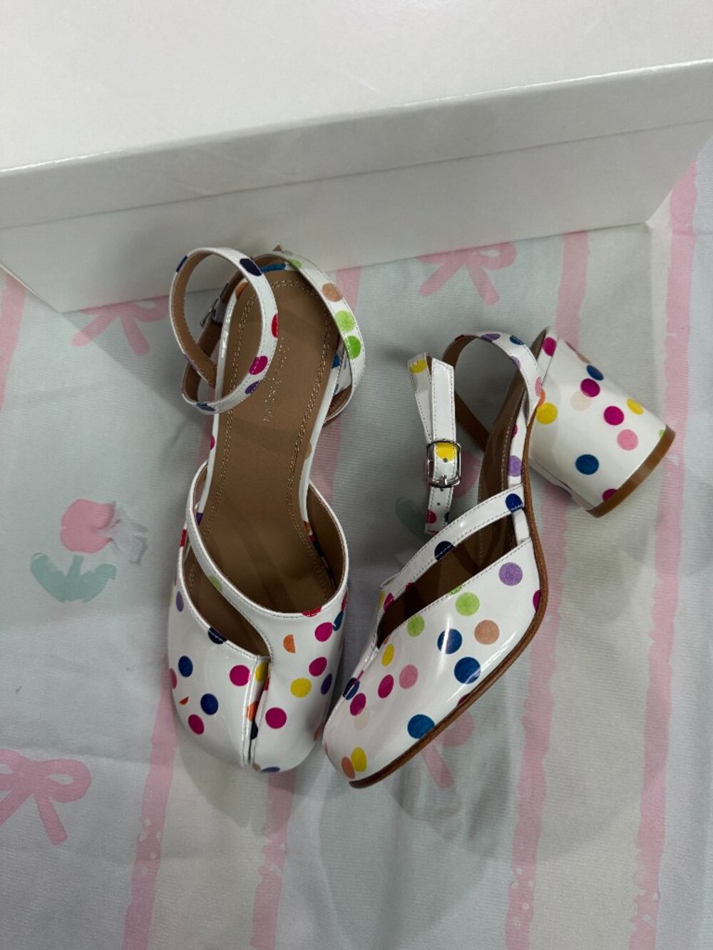 Maison Margiela Tabi Multicolored Polka-Dot Slingback Block-Heel Split-Toe Sanda